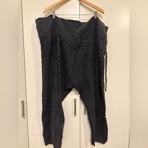 Black Crane 100% Linen Black Relaxed Drop-Crotch Joggers with Drawstring Waist